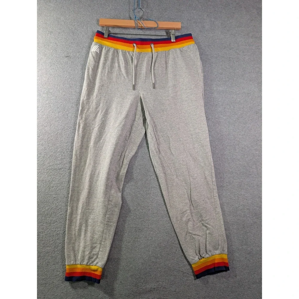 Aldi Rainbow Stripe Jogger Sweatpants Gray‎ Men's Medium Athleisure